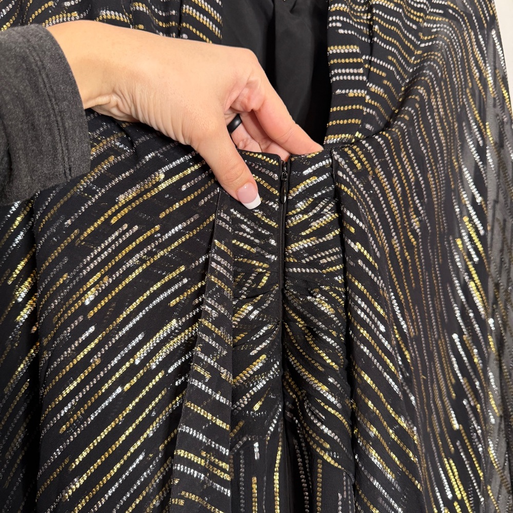 Peter Pilotto Gown Silk Metallic Caped Black Gold Silver Thread High Neck Size 6 - Picture 8 of 12